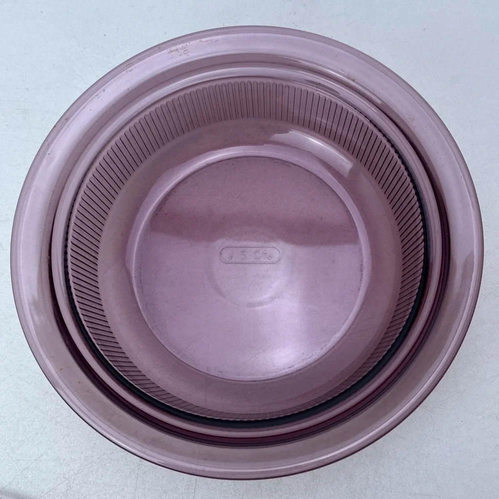 Vision V-32-B Cranberry 1.5 Qt Casserole Dish Corning Ware Glass Pyrex Lid USA